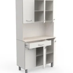 CBA Buffetkast Pavel 185cm hoog - mat wit/acacia met werkblad