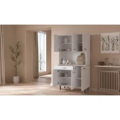 CBA Buffetkast Pavel 185cm hoog - mat wit/acacia met werkblad