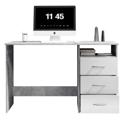 Emob Bureau Adriano 123cm met 3 lades - beton/wit Outlet