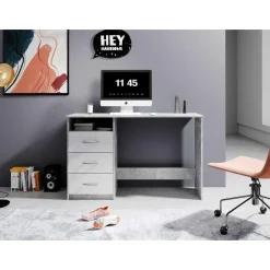 Emob Bureau Adriano 123cm met 3 lades - beton/wit Outlet