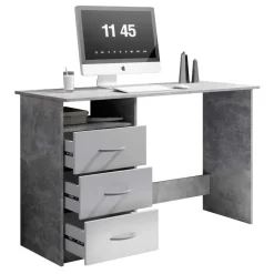 Emob Bureau Adriano 123cm met 3 lades - beton/wit Outlet
