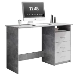 Emob Bureau Adriano 123cm met 3 lades - beton/wit Outlet