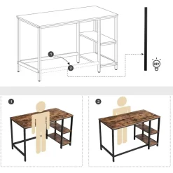 Vasagle Bureau Fabrice 120cm 2 legplanken - rustiek bruin/zwart Discount
