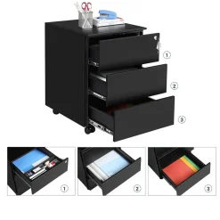 Bobbel Home Bureau Ladeblok verrijdbaar Incl. Slot - 55x45x39cm - Zwart