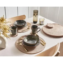 Leen Bakker BUSHMINT - Set van 12 placemats en onderzetters - Natuurlijk - Jute New
