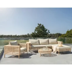 Leen Bakker CALASETTA - Loungeset 4-zits - Beige - Linkszijdig - PE rotan Discount