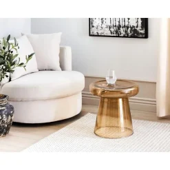 Beliani CALDERA - Bijzettafel - Goudbruin - Glas