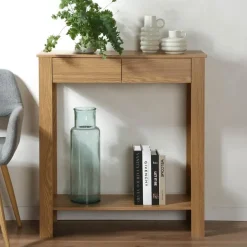 Calicosy - Hoge console met 2 lades in eiken decor - Licht hout - 29x79x86,5 cm Clearance