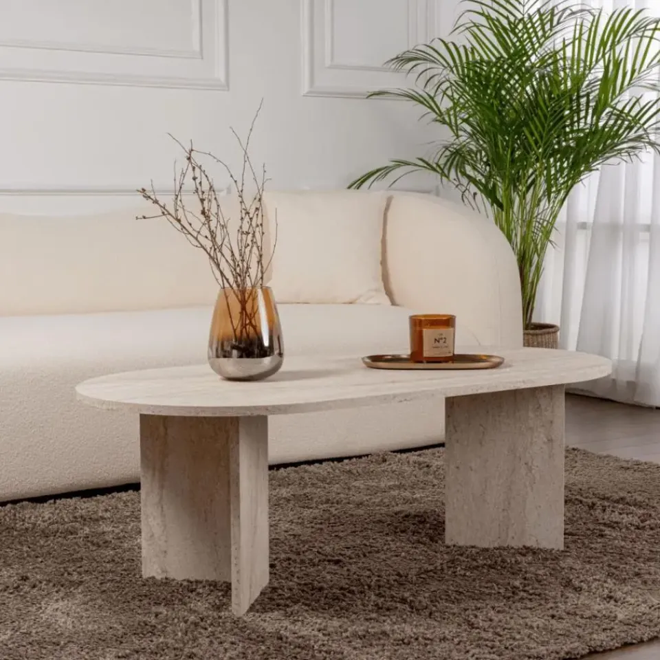 Calicosy - Salontafel IRIS - Travertijn - 39,8x119x60 cm Clearance