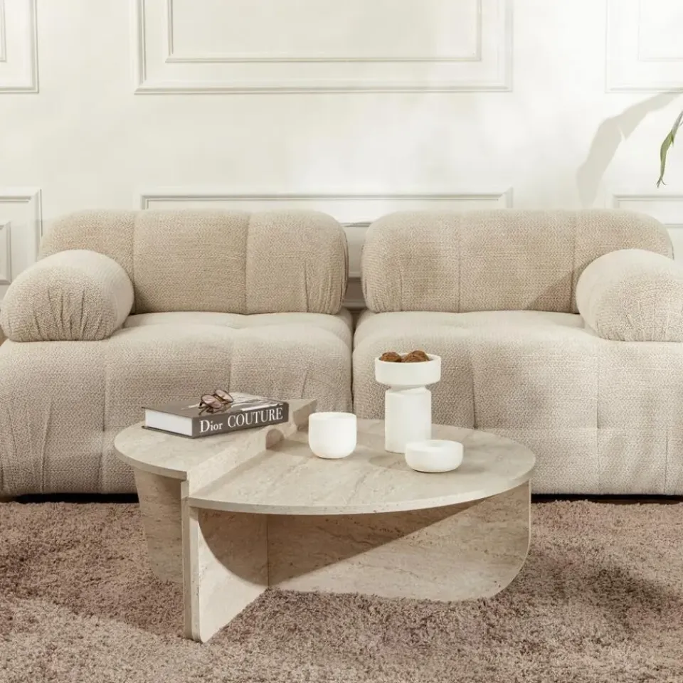 Calicosy - Set van 2 Salontafels ORION - Travertijn - 35x90x90 cm New