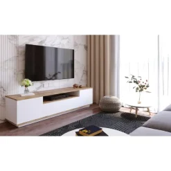 Calicosy - TV-Meubel FR7-AA - Handgemaakt eiken / wit - 44,6x180x44,5 cm Online