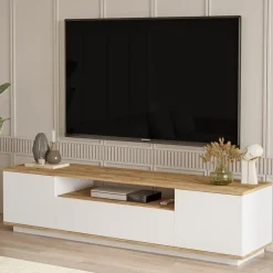 Calicosy - TV-Meubel FR7-AA - Handgemaakt eiken / wit - 44,6x180x44,5 cm Online