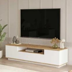 Calicosy - TV-Meubel FR7-AA - Handgemaakt eiken / wit - 44,6x180x44,5 cm Online