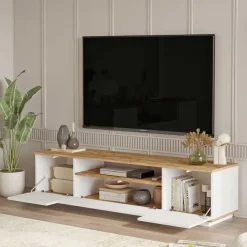 Calicosy - TV-Meubel FR7-AA - Handgemaakt eiken / wit - 44,6x180x44,5 cm Online