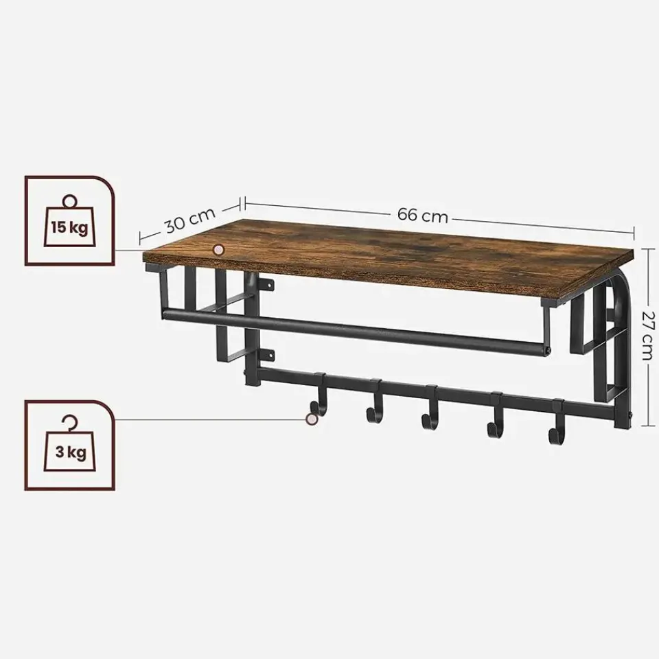 Merkloos CALICOSY - Wandkapstok - - 27x66x30 cm