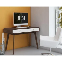 Loft24 Cassie - Bureau walnoot en wit spaanplaat 2-deurs Discount