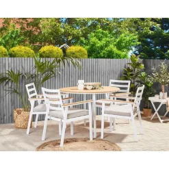 Beliani CAVOLI - Tuinset voor 4 - Wit/Beige - Aluminium