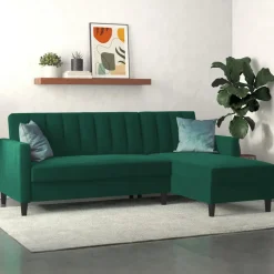 Dorel Home Celine - 3-zits hoekslaapbank met opbergruimte in donkergroen fluweel Sale