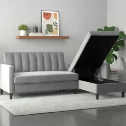 Dorel Home Celine - 3-zits hoekslaapbank in grijs fluweel Online