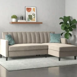 Dorel Home Celine - 3-zits hoekslaapbank met opbergruimte in taupe fluweel Best