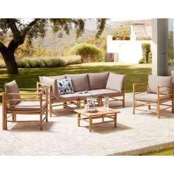Beliani CERRETO - Loungeset 5-zits - Taupe - Bamboe Best