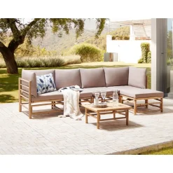 Beliani CERRETO - Loungeset 5-zits hoekbank - Taupe - Bamboehout
