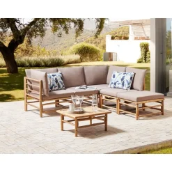 Beliani CERRETO - Loungeset 5-zits hoekbank - Taupe - Bamboehout