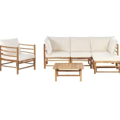 Beliani CERRETO - Loungeset 5-zits met fauteuil - Wit - Bamboehout