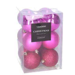 Christmas Decoration kerstballen - 12x - 6 cm - fuchsia roze Hot
