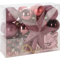 Christmas Decoration s kerstballen set - 54-dlg - roze - kunststof New