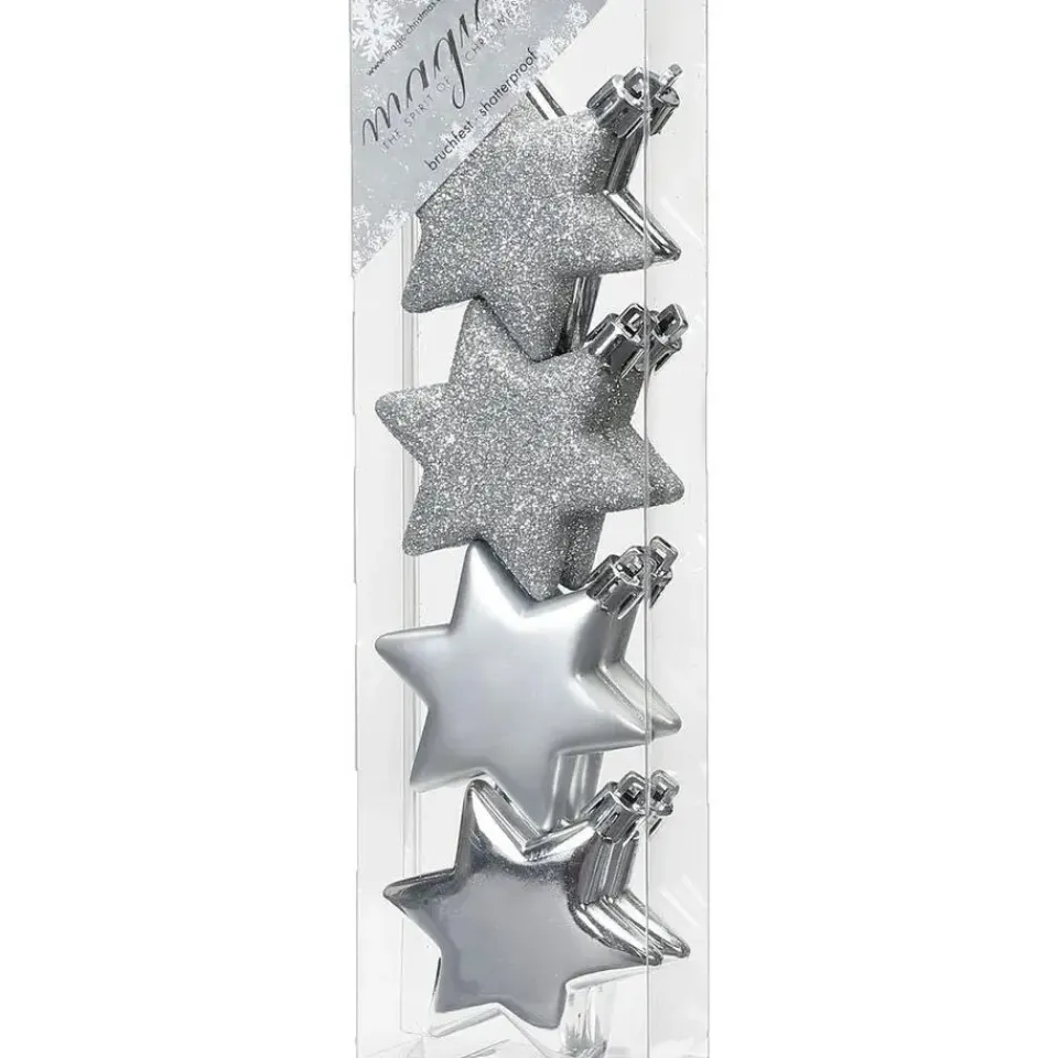 Inge-glas Christmas goods Kersthangers - 8x - sterren - zilver - 6 cm