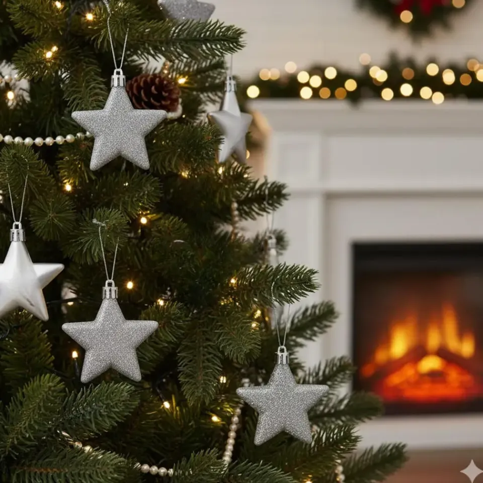 Inge-glas Christmas goods Kersthangers - 8x - sterren - zilver - 6 cm