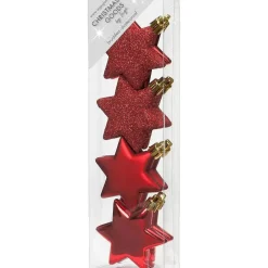Inge-glas Christmas goods Kersthangers - 8x - sterren - rood - 6 cm Clearance