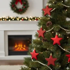 Inge-glas Christmas goods Kersthangers - 8x - sterren - rood - 6 cm Clearance