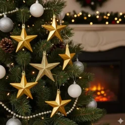 Inge-glas Christmas goods Kerstshangers - 6x - sterren - goud - 10 cm Clearance