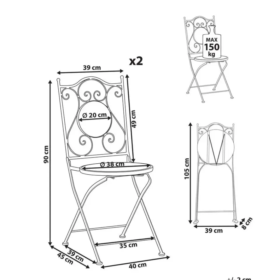 Beliani CIGLIANO - Tuinstoel set van 2 - Zwart - Metaal Clearance