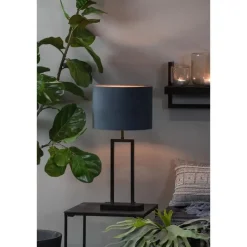 Light & Living Cilinder Lampenkap Velours - Petrol Blue - Ø40x30cm Online