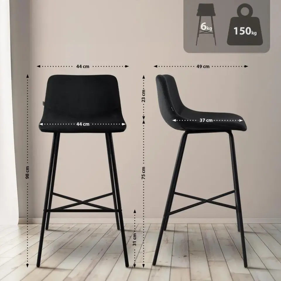 CLP Barkruk Altona zwart Frame - Fluweel - zwart Outlet