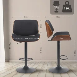 CLP Barkruk Beverley zwart Frame - Stof - walnoot/zwart Best