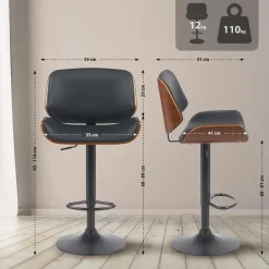 CLP Barkruk Beverley zwart Frame - Metaal - walnoot/zwart New