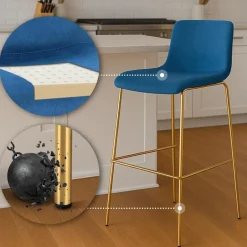 CLP Barkruk Hoover goud Frame - Fluweel - blauw