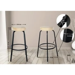 CLP Barkruk Kamari mat zwart Frame - Kunstleer - creme Hot