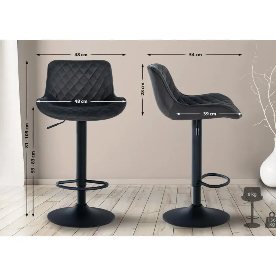 CLP Barkruk Minosa zwart Frame - Fluweel - zwart Sale