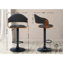 CLP Barkruk Nilse zwart Frame - Stof - walnoot/zwart Best