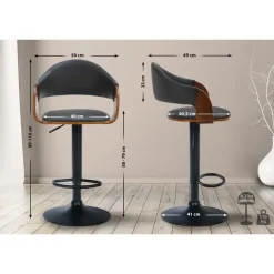 CLP Barkruk Nilse zwart Frame - Kunstleer - walnoot/zwart Best