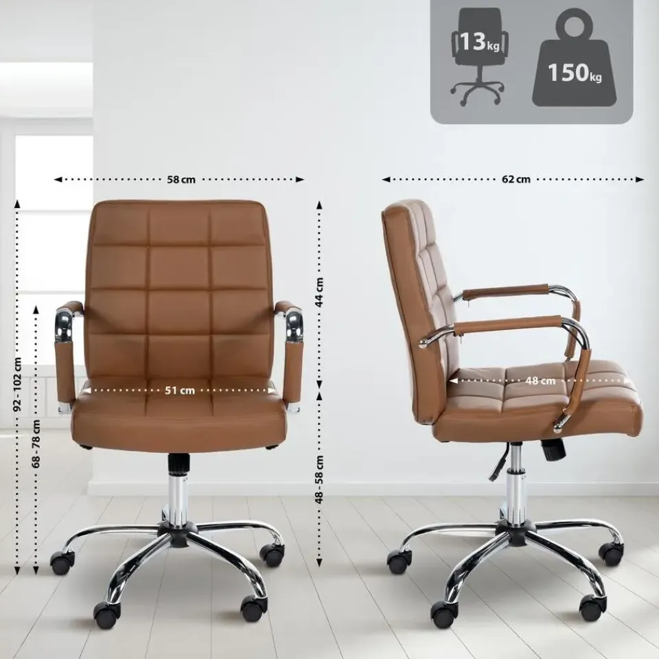 CLP Bureaustoel Ashland chroom Frame - Kunstleer - licht bruin Online