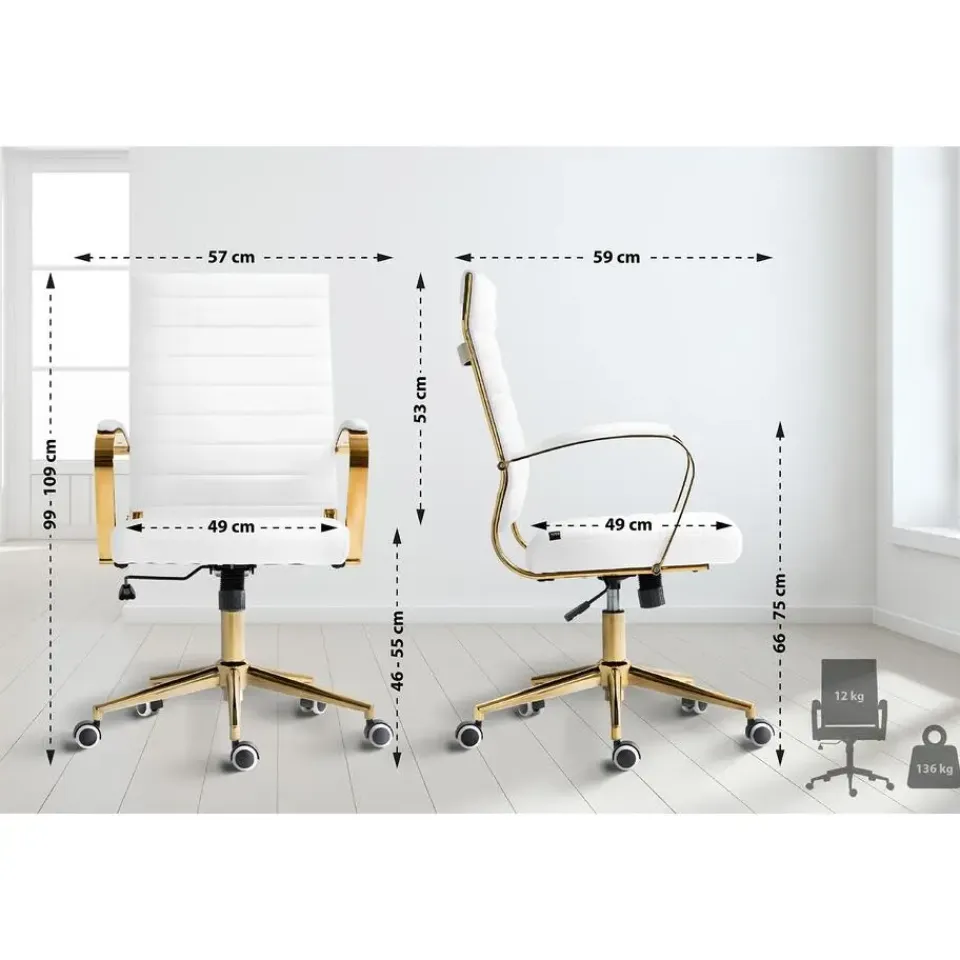 CLP Bureaustoel Havanna goud Frame - Kunstleer - wit Discount