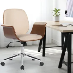 CLP Bureaustoel Kemberg chroom Frame - Hout - walnoot/creme Clearance