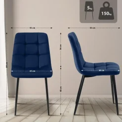 CLP Eetkamerstoel Antibes zwart Frame - Fluweel - donkerblauw