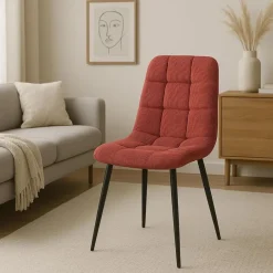 CLP Eetkamerstoel Antibes zwart Frame - Ribstof - bordeauxrood Hot